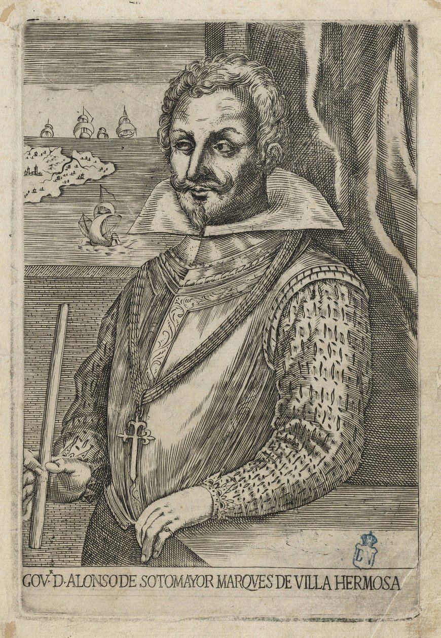 Alonso de Sotomayor, Governor of Chile. Etching and Burin by Anónimo italiano