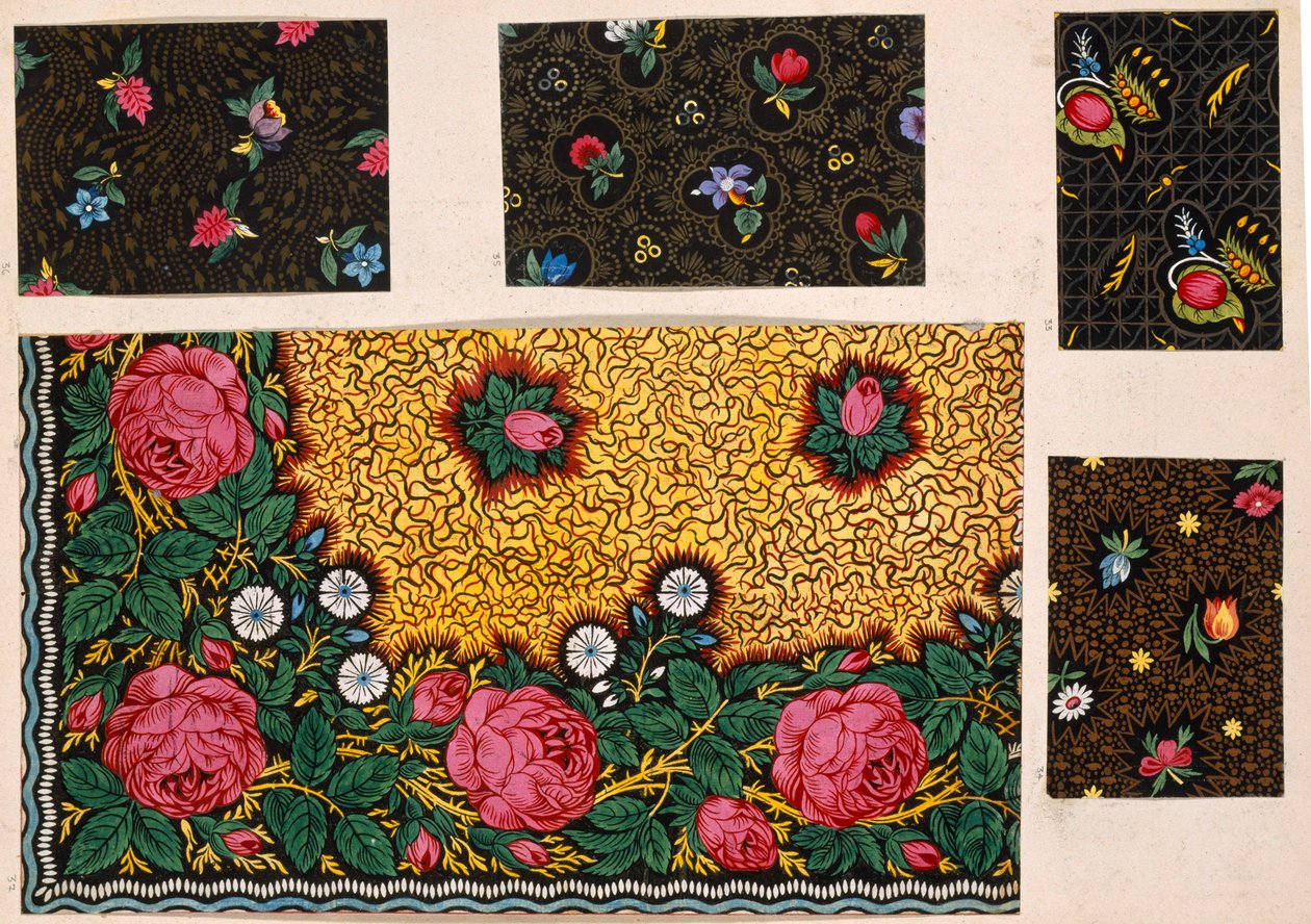 Textile Design, Pink Roses with Additional Colour Swags by Unbekannt Unbekannt