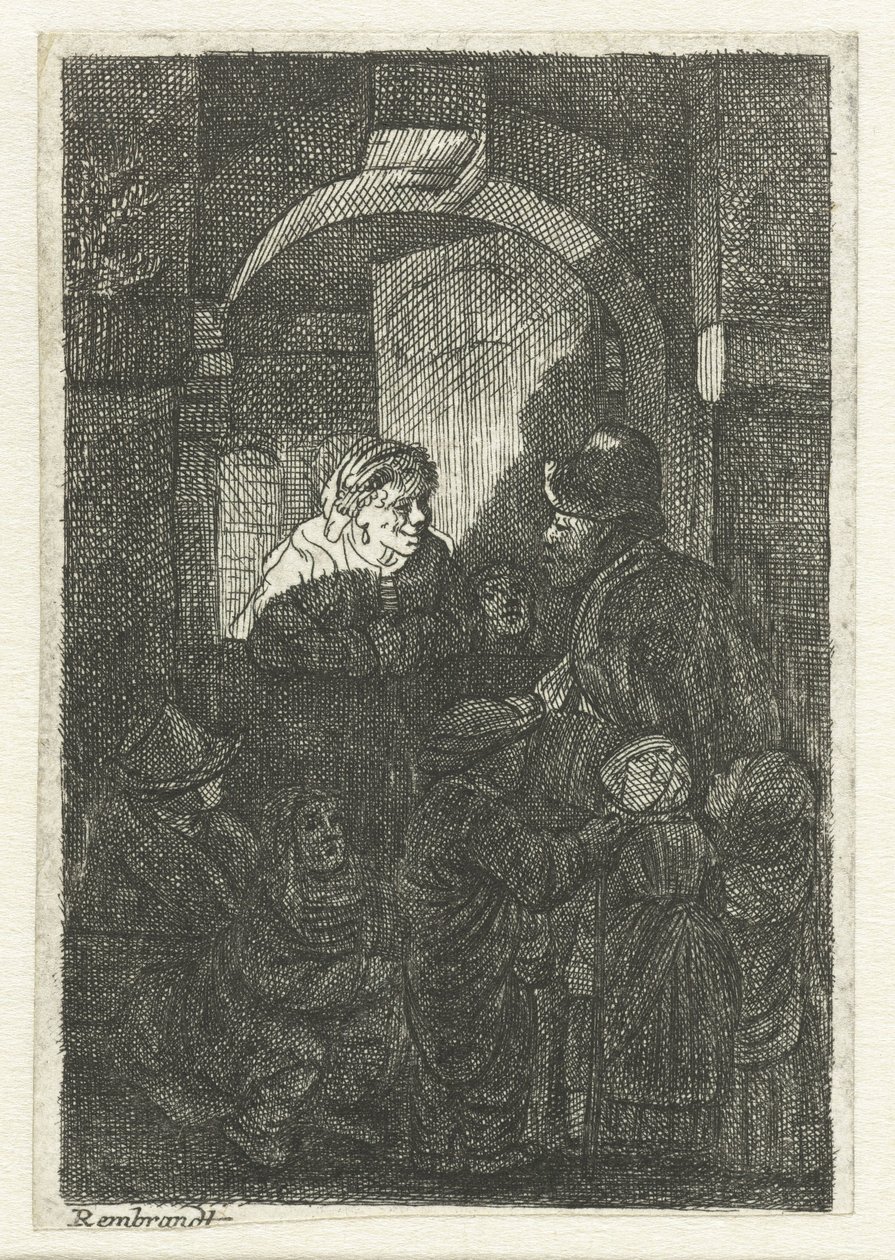 A Hurdy-Gurdy Player Followed by Children at the Door of a House (