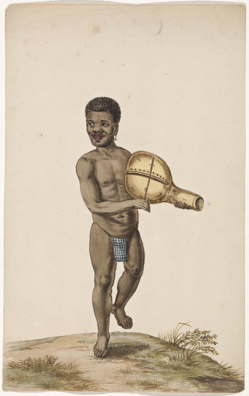 African Musician with Calabash Instrument by Anonymous