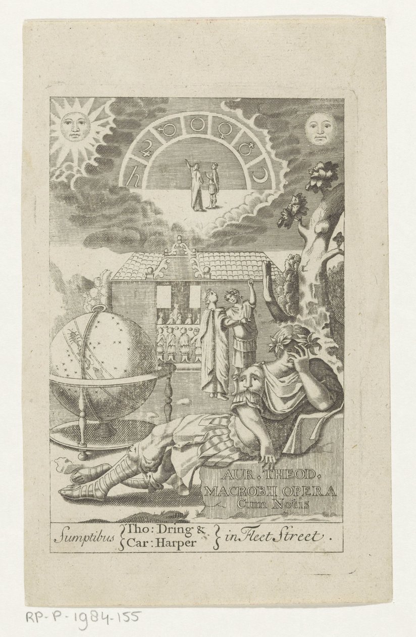 Ambrosius Theodosius Macrobius Leaning on Stone Next to Globe by Anonymous