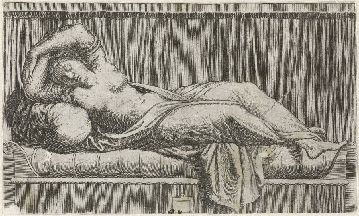 Cleopatra half-naked lying on bed by Anonymous