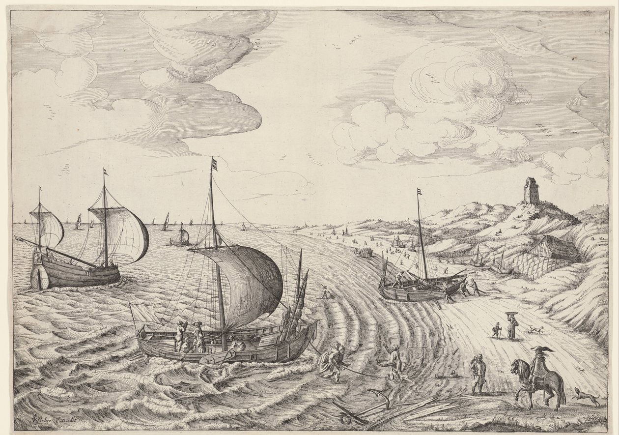 Coastal Landscape with Fishing Boats by Anonymous