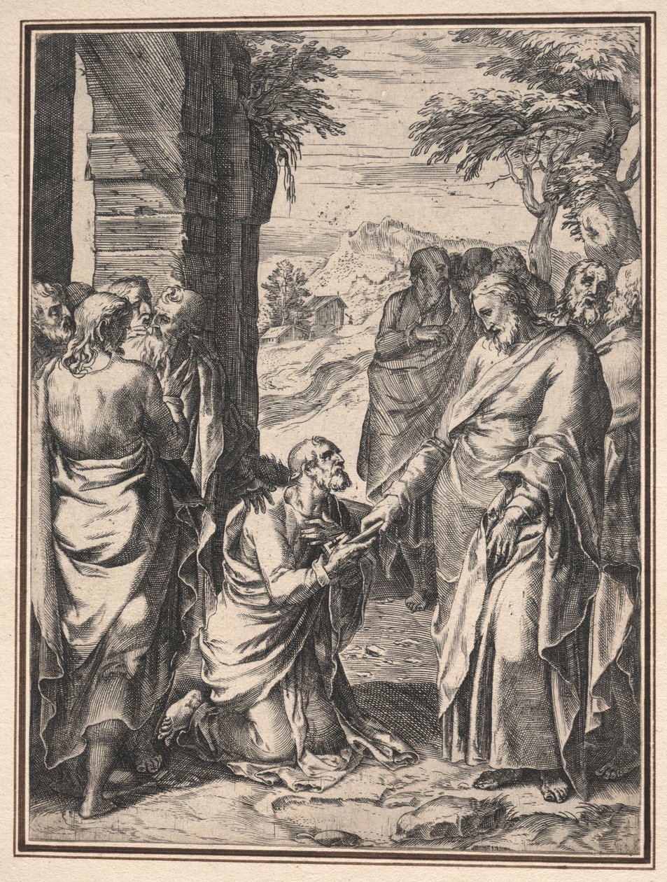 Copy of Cornelis Cort: Christ Giving the Key of the Church to Saint Peter by Anonymous