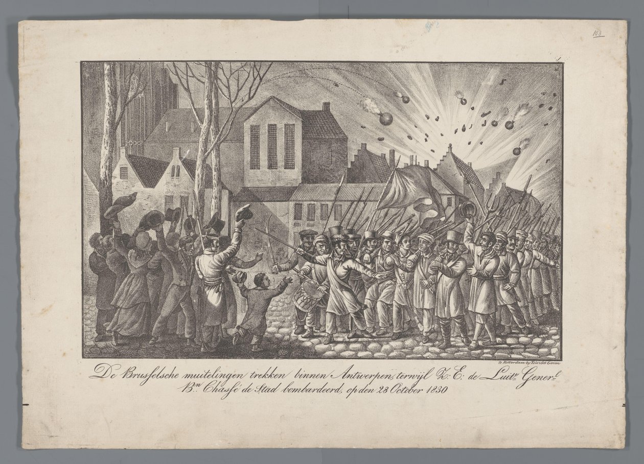 The Brussels Mutineers Enter Antwerp, While Lt. Gen. Bn. Chassé Bombards the City, October 28, 1830 by Anonymous
