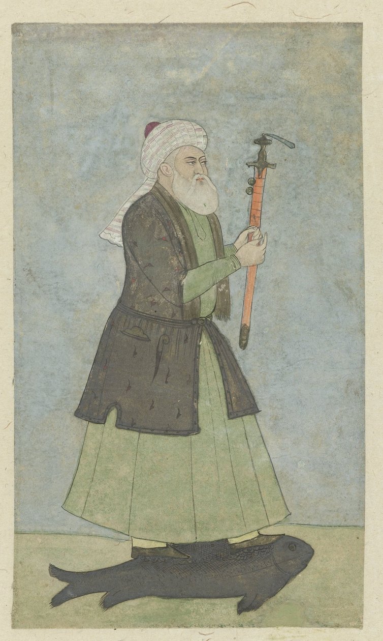 Saint Khwaja Khadir with a Sword in His Hand, Standing on a Fish by Anonymous