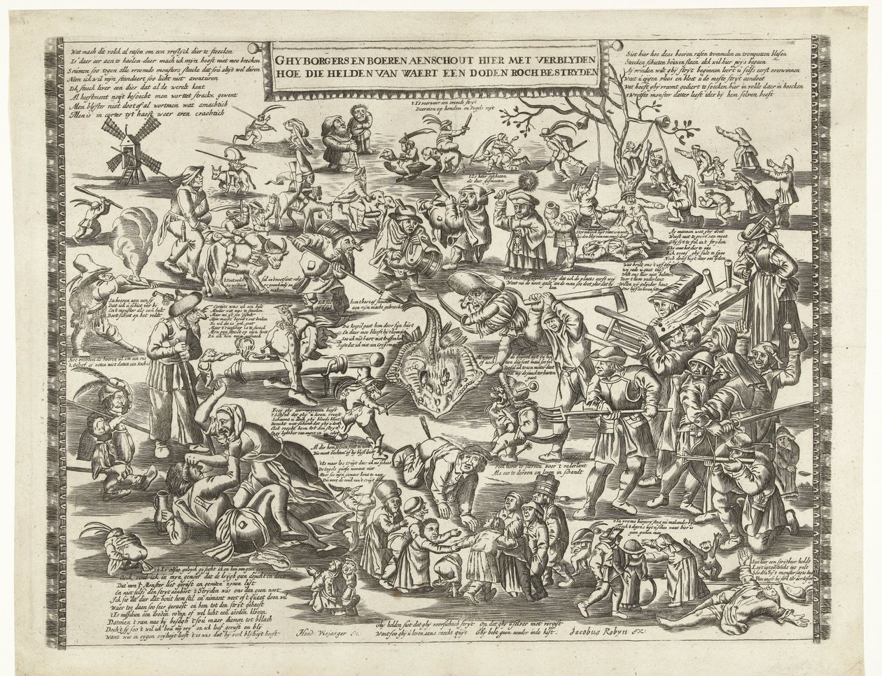 The Rogstekers of Weert, ca. 1650, Ghy Borgers en Boeren Aenschout Hier Met Verblyden Hoe Die Helden van Waert Een Doden Roch Bestryden (title on object) by Anonymous