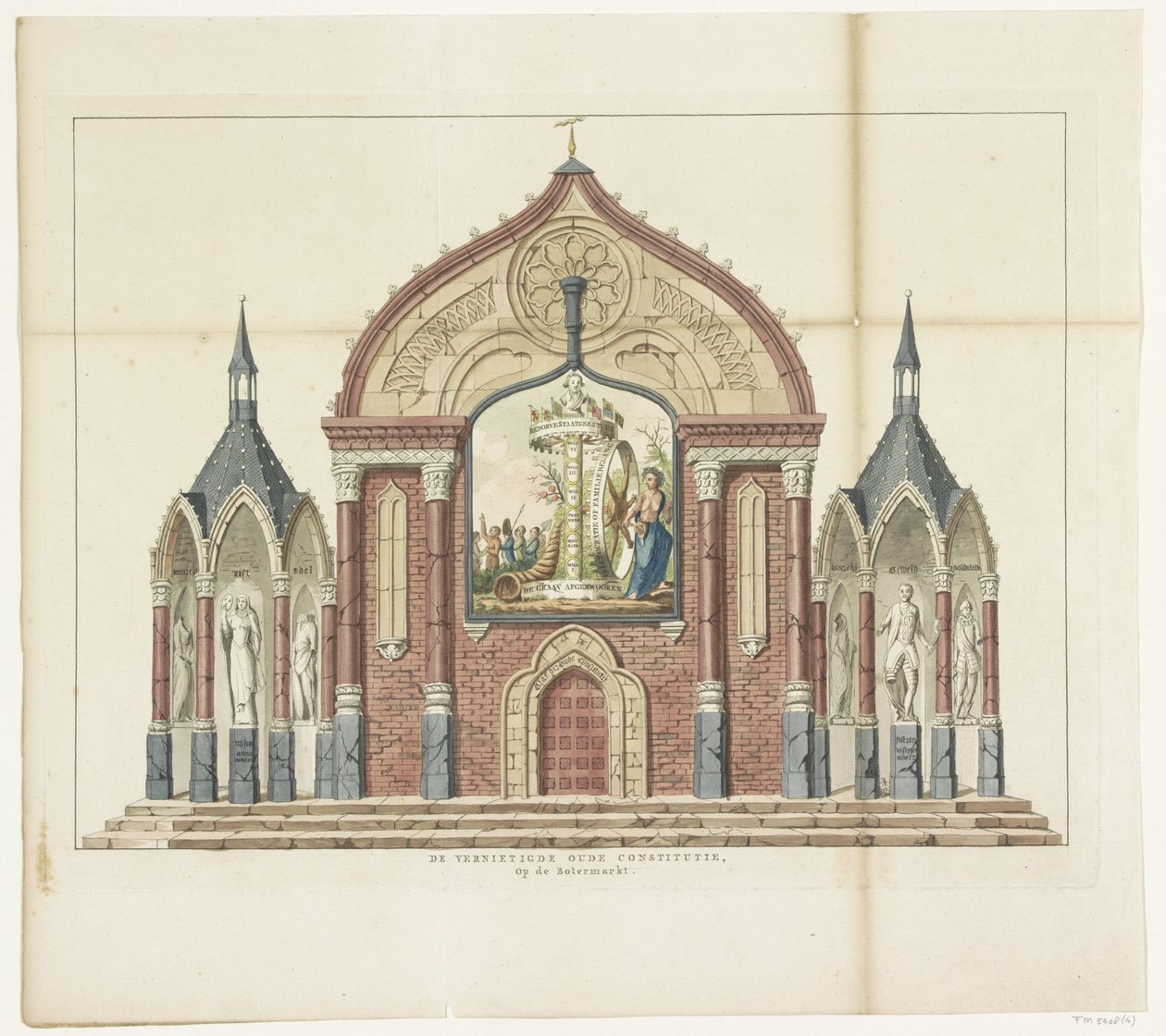 The Destruction of the Old Constitution, decoration at the Butter Market, 1795, Fifteen decorations at the Alliance Festival in Amsterdam in 1795 (series title) by Anonymous