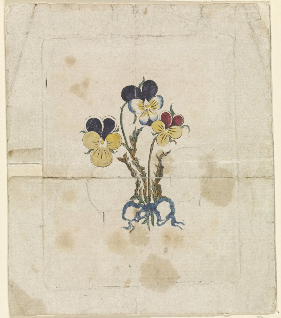Three Violets with Silhouette Portraits of William V, Prince of Orange-Nassau, Wilhelmina of Prussia, and Frederick William II, King of Prussia by Anonymous