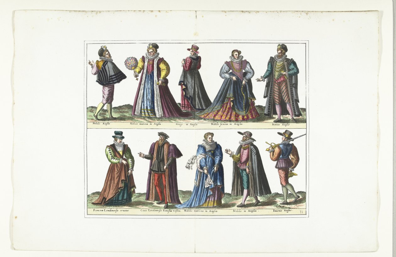 Double plate with five men and five women dressed in English fashion, ca. 1580 by Anonymous