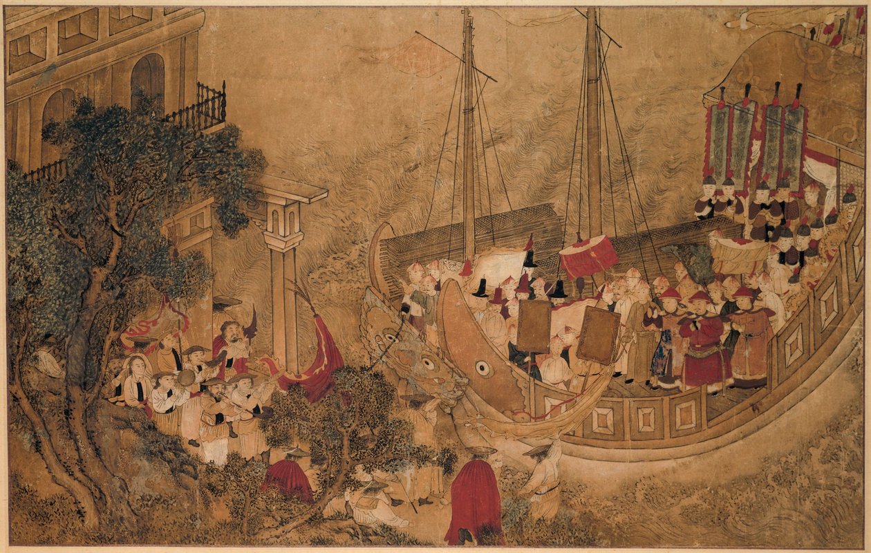 A Chinese Ship Docks at a European Building by Anonymous