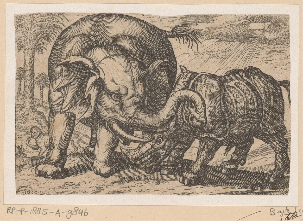 A Rhinoceros Fighting with an Elephant (Fighting Animals) by Anonymous