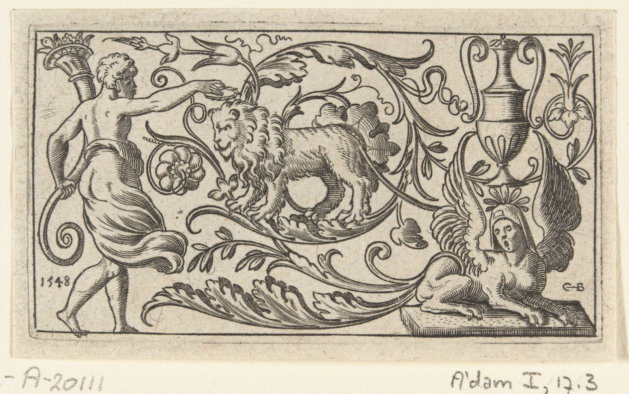 Frieze with Lion (Friezes with Grotesques, Cartouches, Fantasy Creatures, Animals, and Foliage) by Anonymous