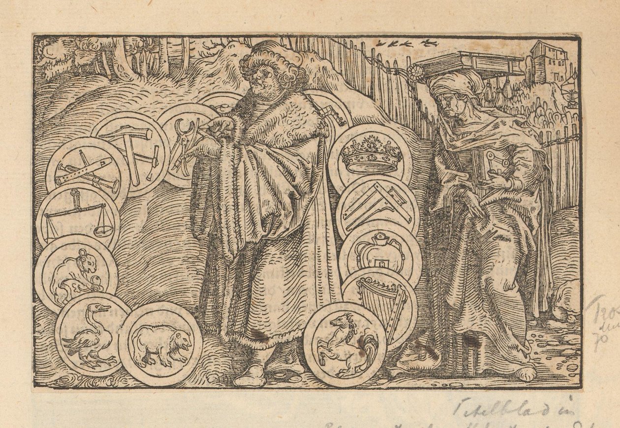 Scholar Surrounded by Emblems with Heraldry and the Personification of Wisdom by Anonymous