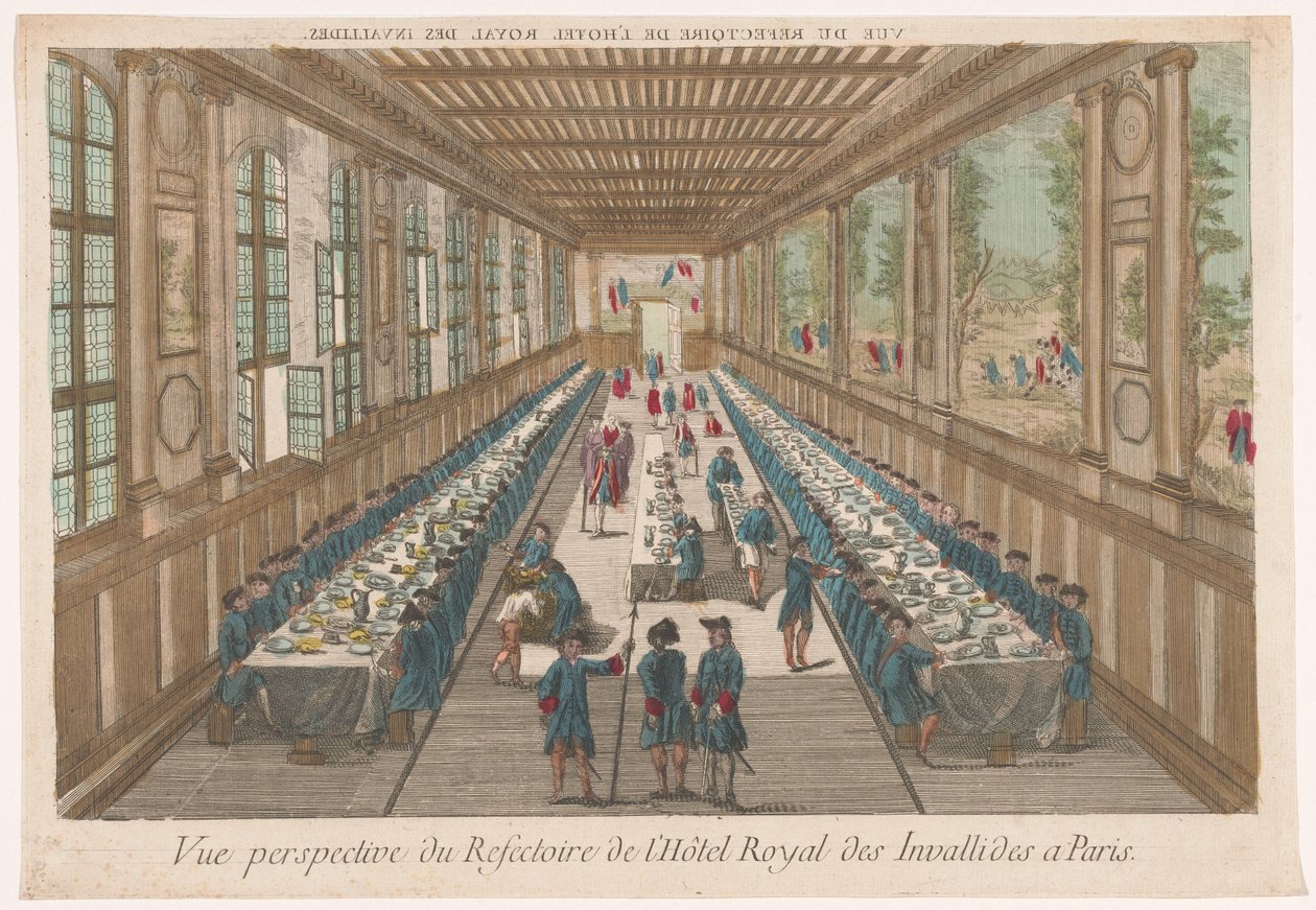 View of the Dining Room of the Hôtel des Invalides in Paris with a Group at a Meal by Anonymous