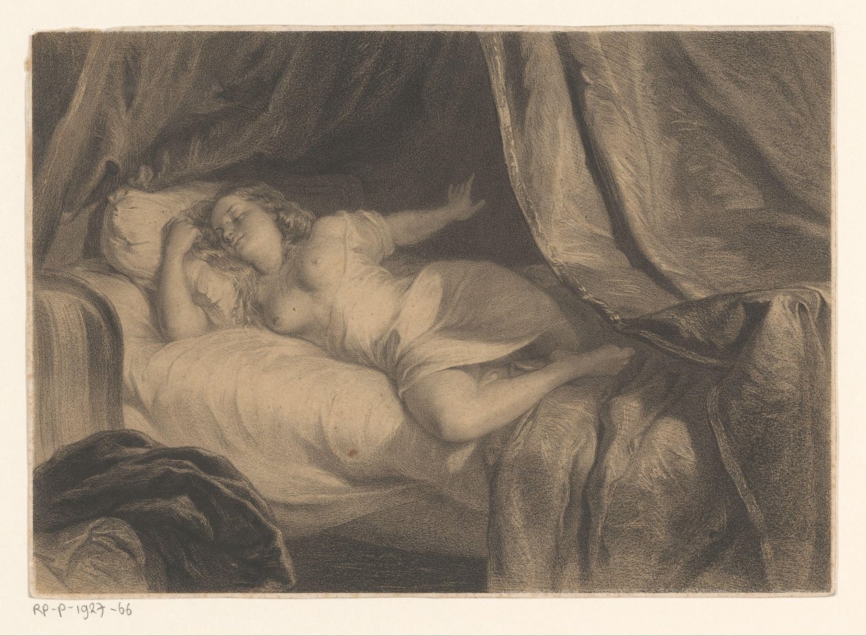 Half Naked Sleeping Young Woman by Anonymous