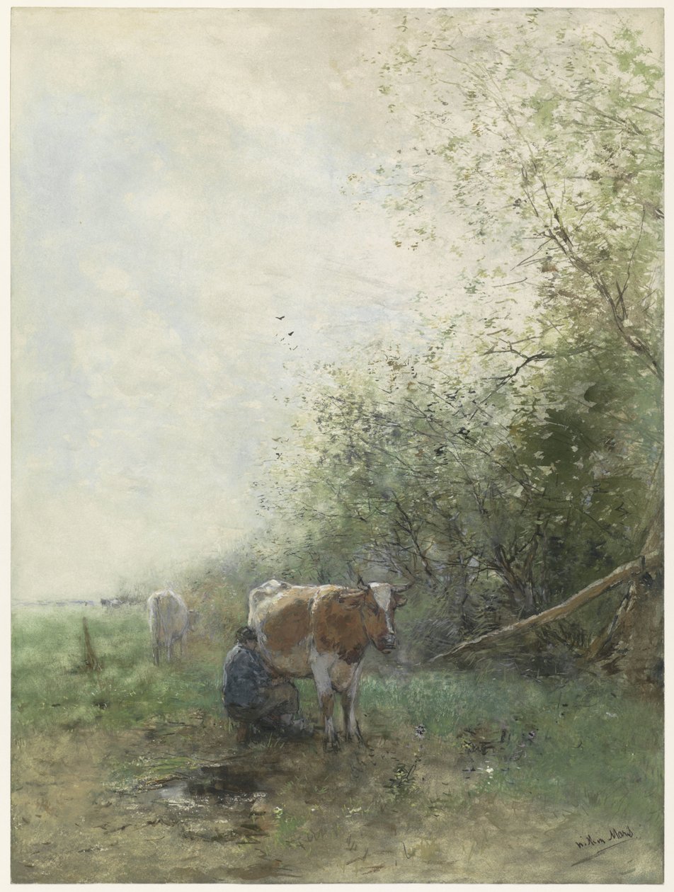 Shepherd and Shepherdess Resting with Their Flock by Water by Anonymous
