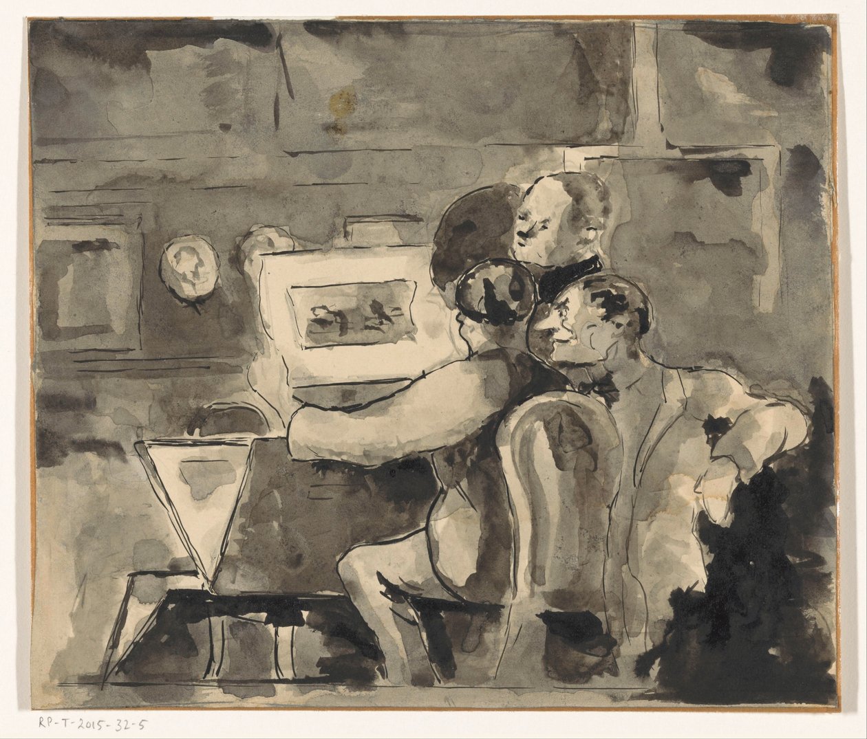 Interior with Three Men Looking at a Print by Anonymous