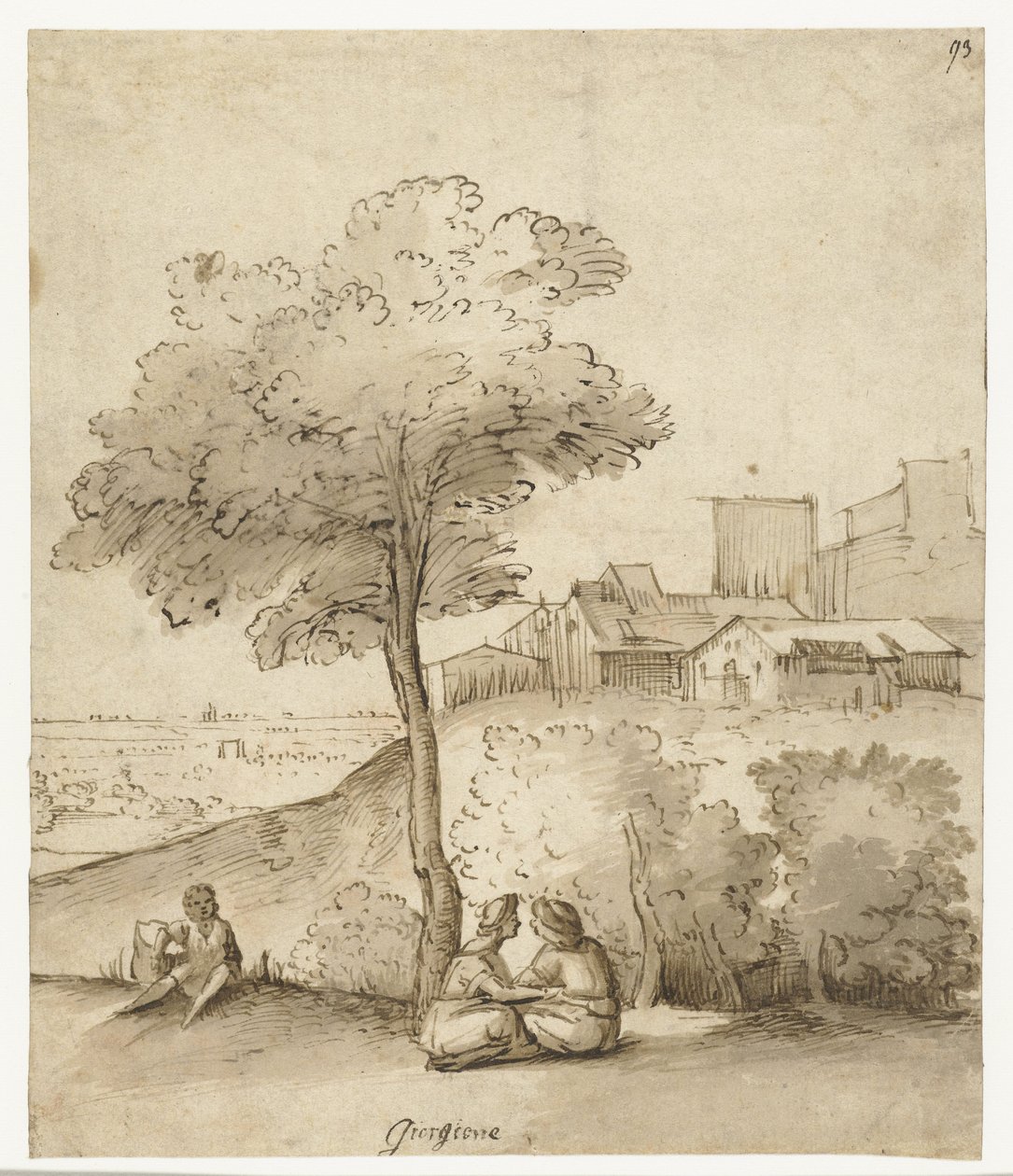 Italian Landscape with Some Figures under a Tree by Anonymous
