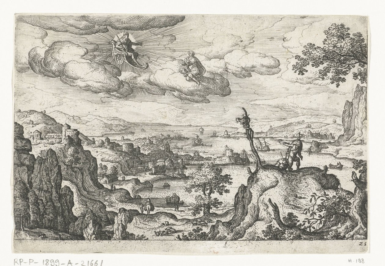 Jupiter in His Chariot and Another God, Landscapes with Mythological and Biblical Scenes (series title) by Anonymous