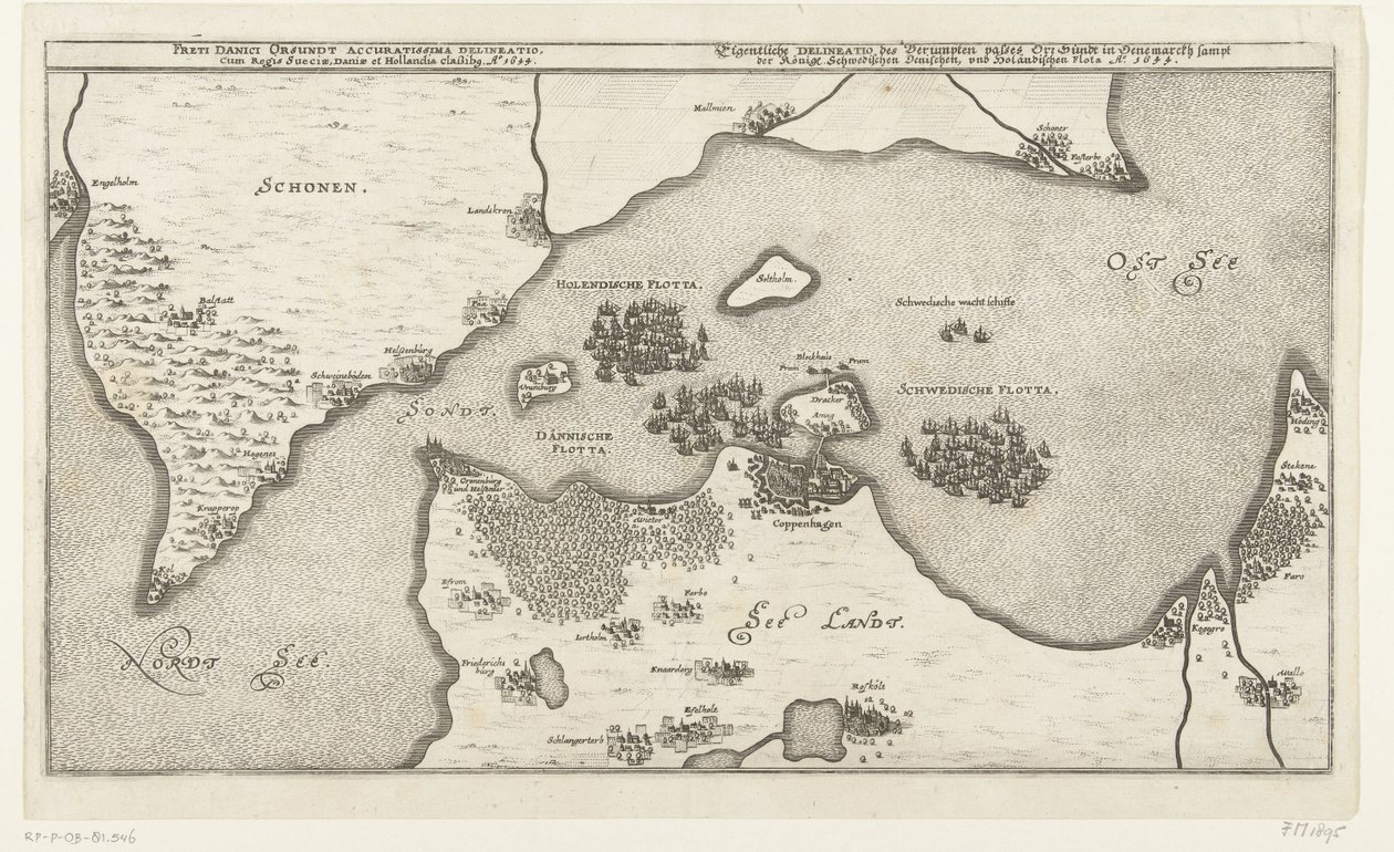 Map of the Naval Battle between the Swedish and Danish Fleets in the Belt, 1644 (Freti Danici Orsundt Accuratissima Delineatio cum Regis Sueciae, Daniae et Hollandia classibg. Ao. 1644) by Anonymous