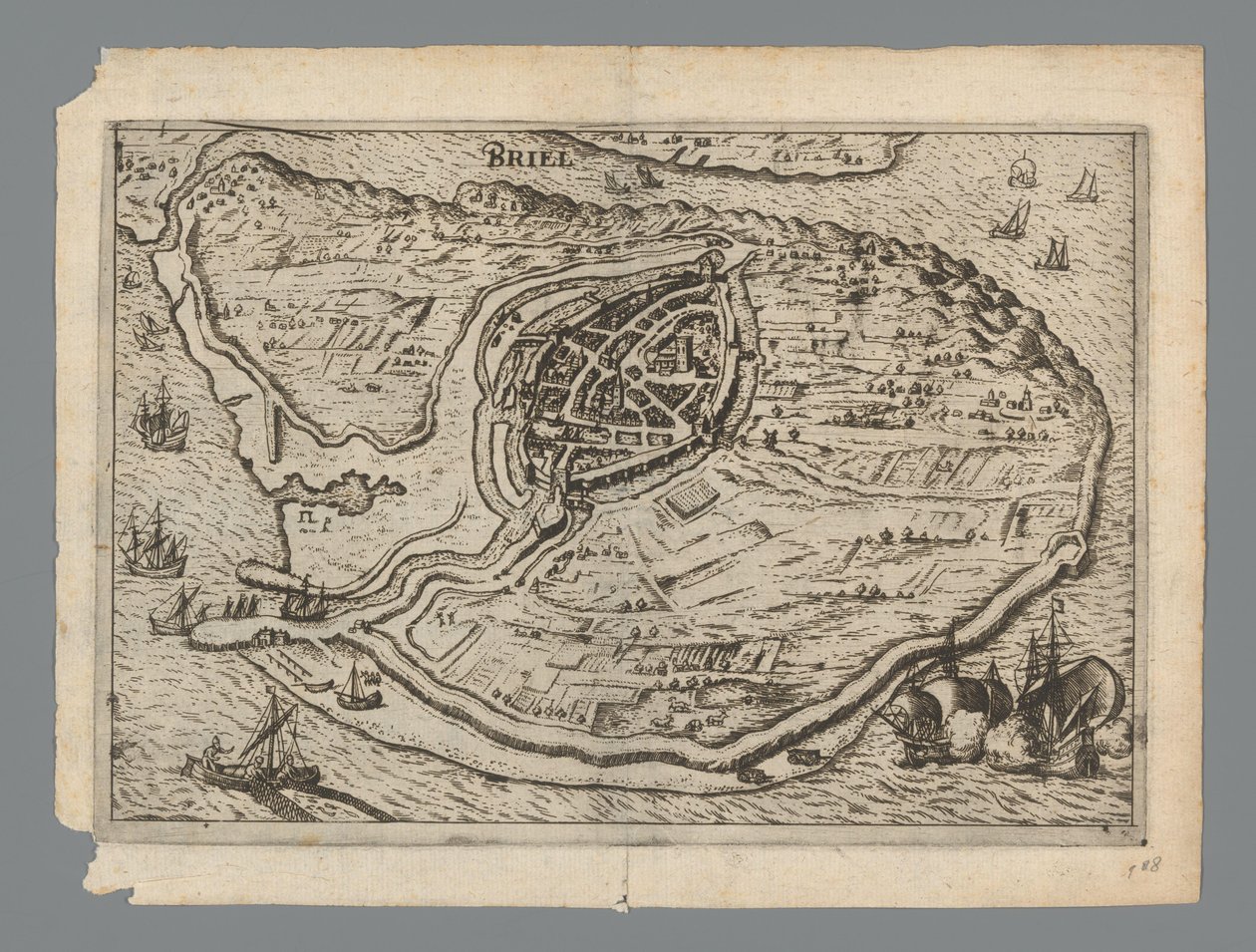 Map of the Island of Voorne and Plan of Brielle, 1572, Briel by Anonymous