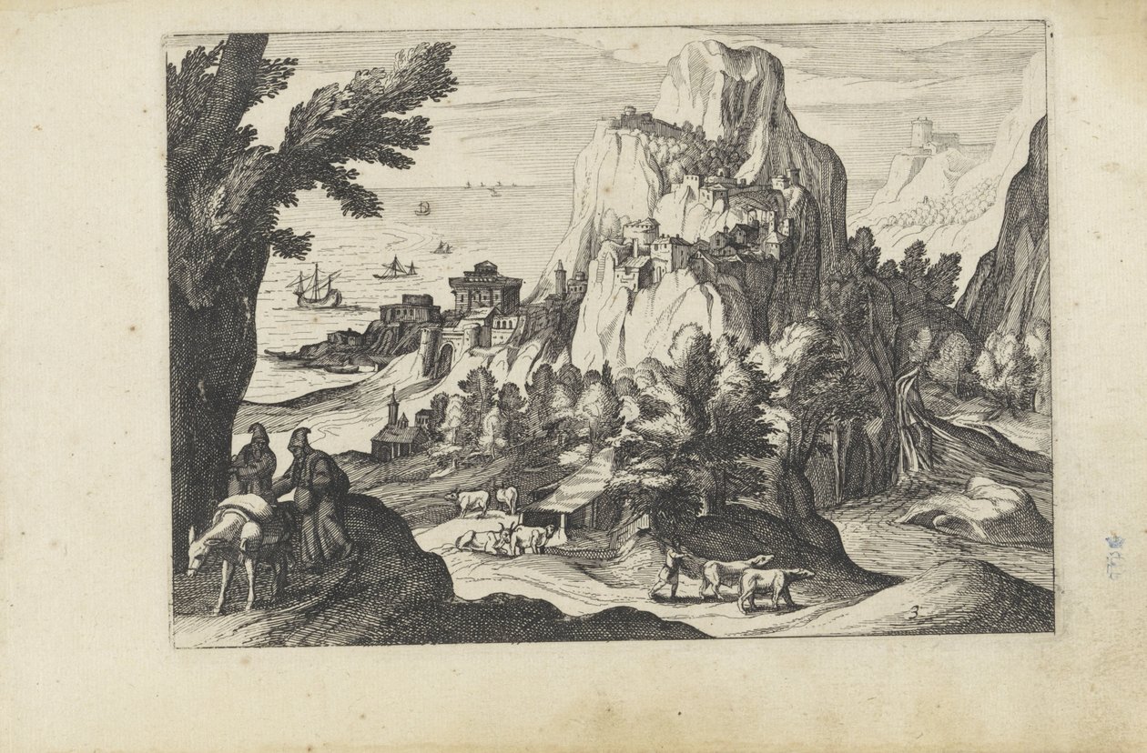 Coastal Landscape with a High Mountain (Landscapes with Figures) by Anonymous