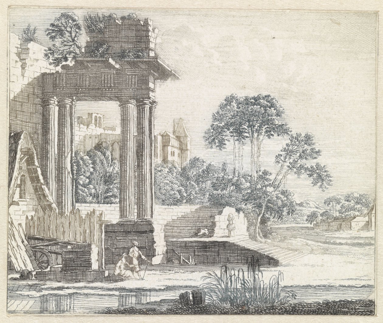 Landscape with Classical Ruins by the Water by Anonymous