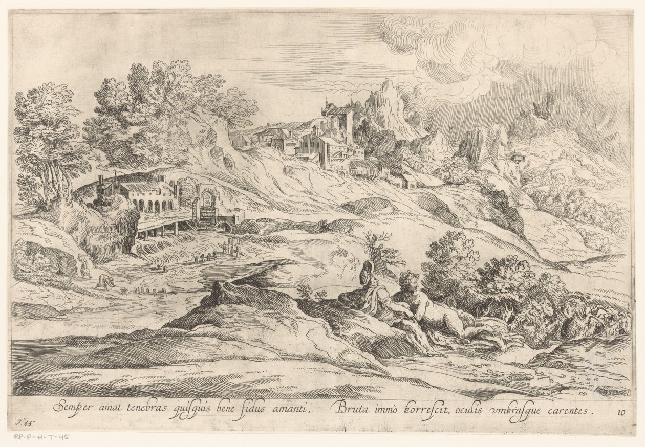Landscape with a Loving Couple (Landschappen naar Domenico Campagnola series) by Anonymous