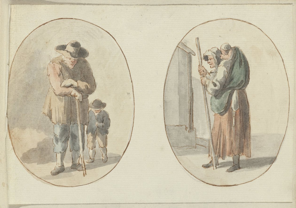 Man with Child and Woman with Child on Back by Anonymous