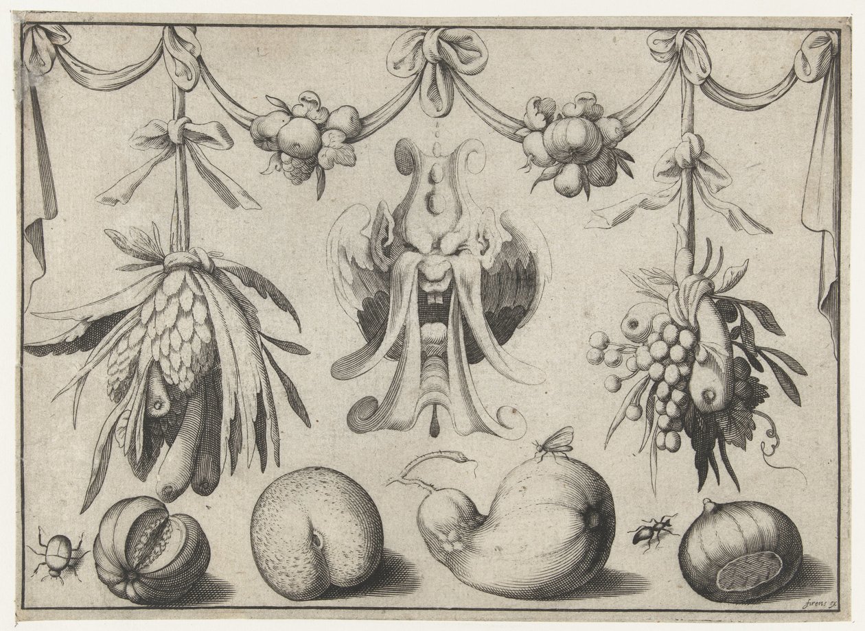 Mask Under a Garland (Garlands of Fruits and Masks Surrounded by a Frame Line) by Anonymous
