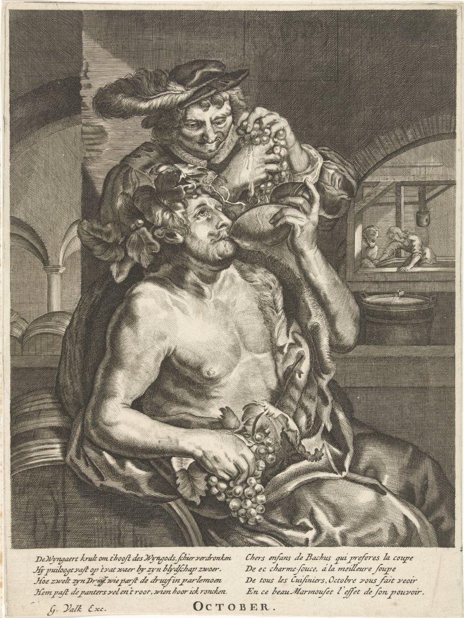 October: Bacchus Drinking Wine by Anonymous