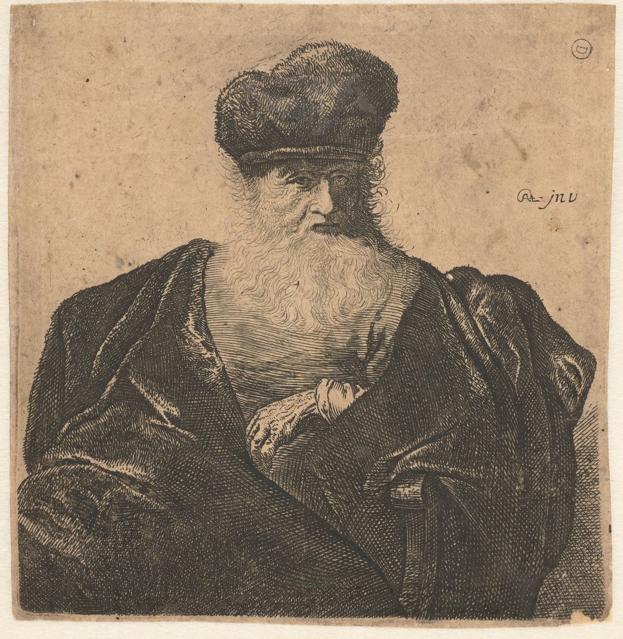 Old man with beard, fur cap, and velvet cloak by Anonymous