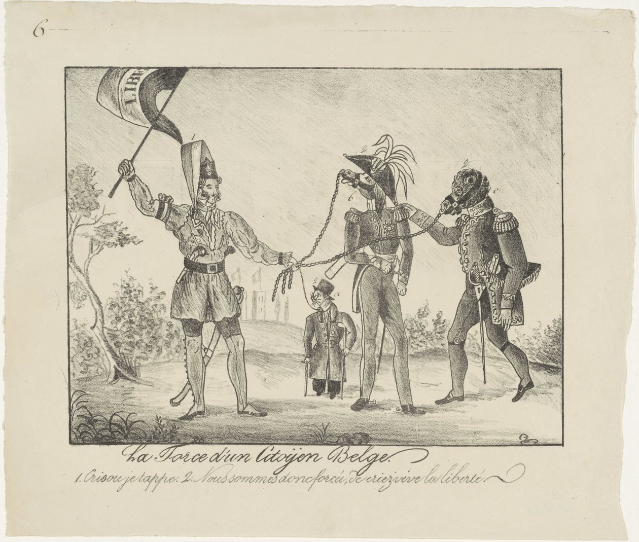 Rebellious Belgian Holds the Dutch in Chains, 1830 by Anonymous