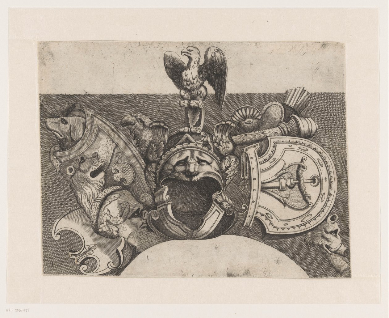 Ornament with Helmet, Shield, Eagle, and Lion by Anonymous