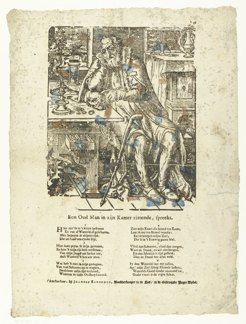 Old man in his room (vanitas) (An Old Man in his Room Sitting, Speaking) by Anonymous