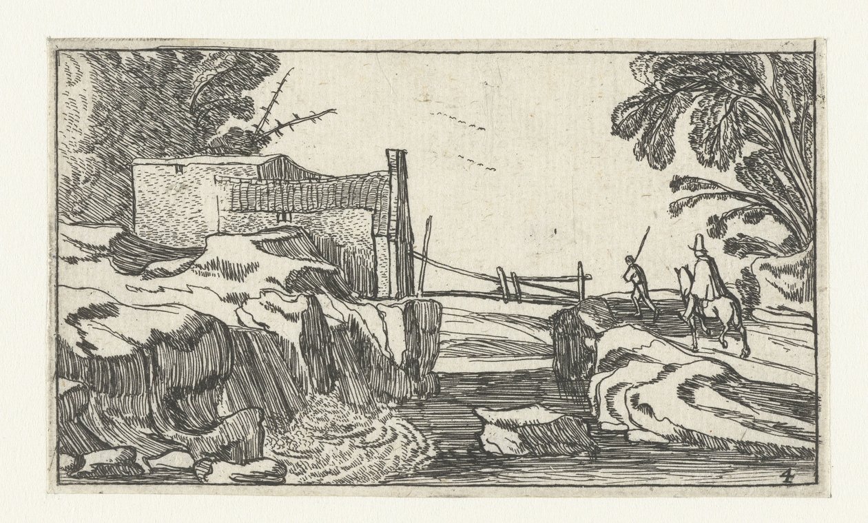 Path by a Waterfall (series title: Landscapes after Esaias van de Velde) by Anonymous
