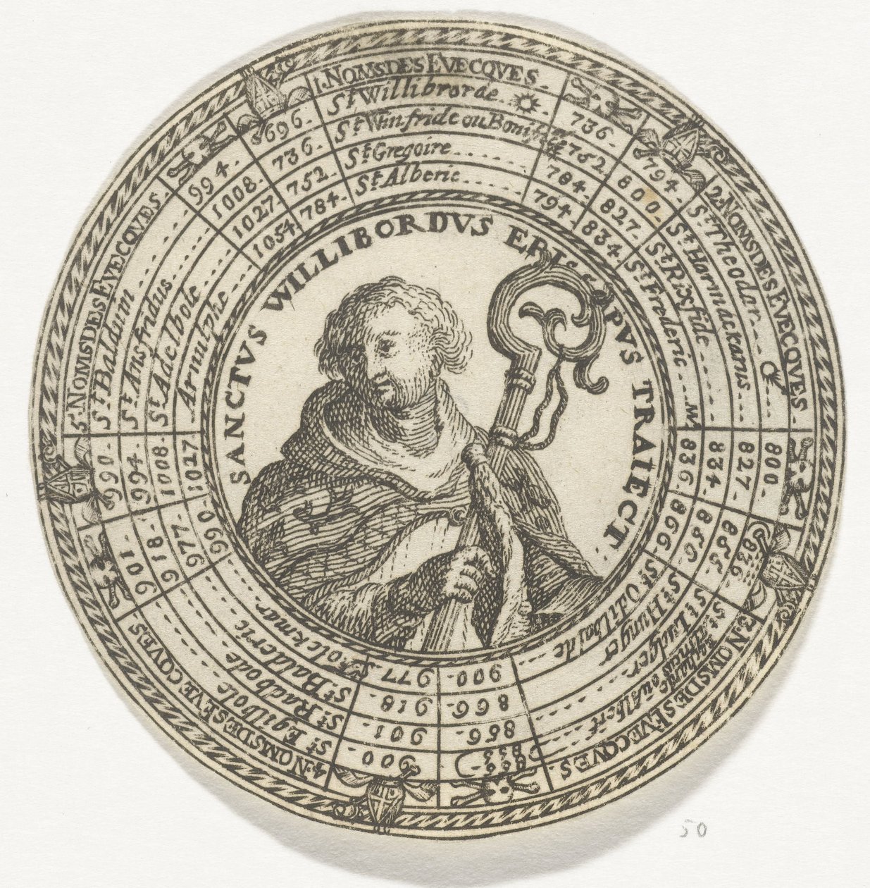 Medal with the Portrait of Saint Willibrord and the Names of the Bishops of Utrecht by Anonymous
