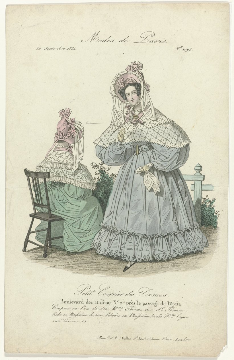 Petit Courrier des Dames, September 20, 1834, No.1095: Hat in Pou de Soi by Anonymous