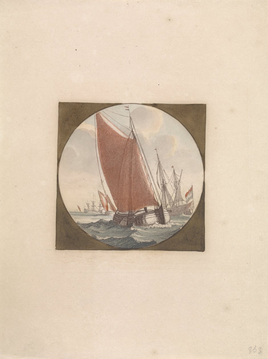 Flatboat with Full Sails by Anonymous