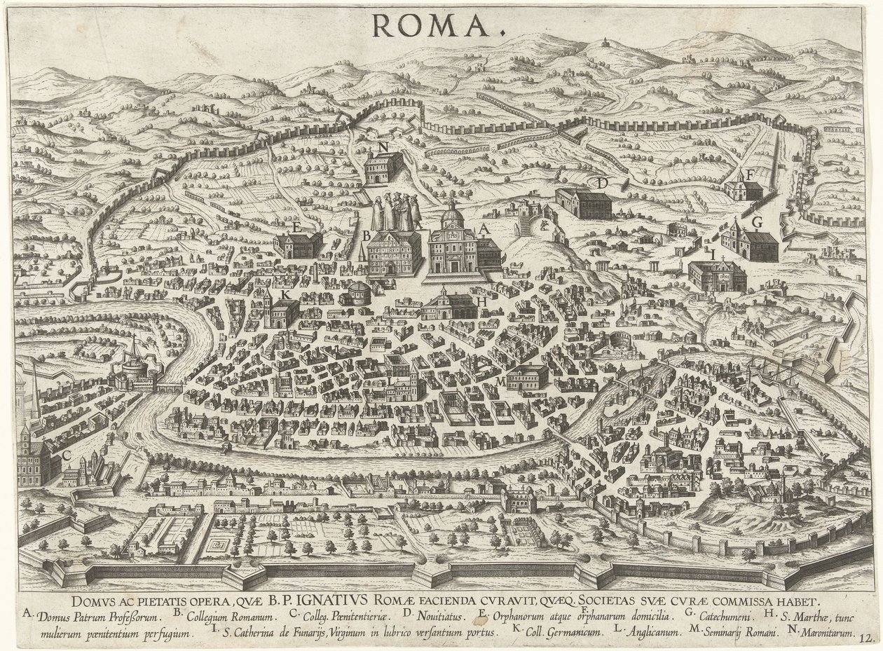 Map of Rome with the foundations of Ignatius of Loyola (Scenes from the life of Ignatius of Loyola series) by Anonymous