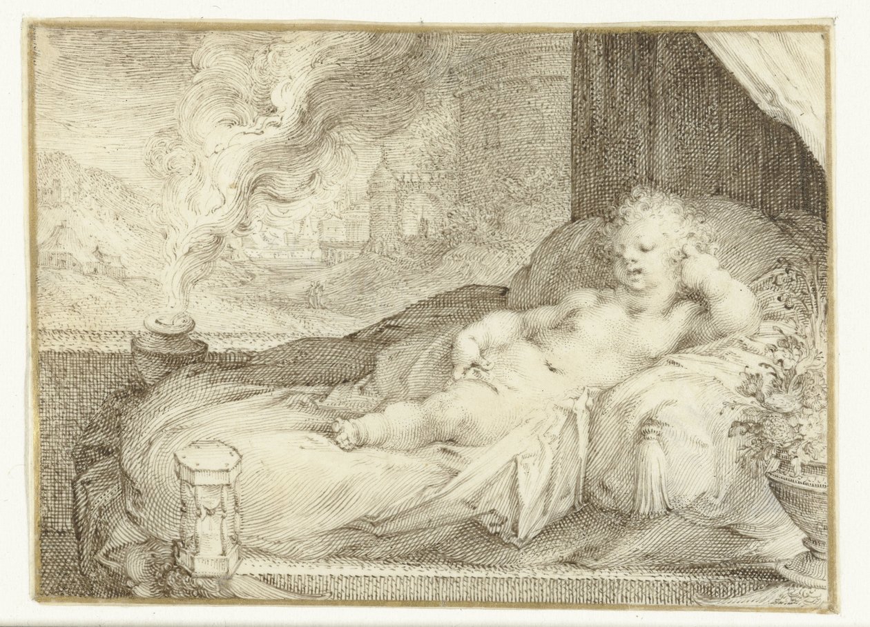 Putto Lying on a Bench by Anonymous