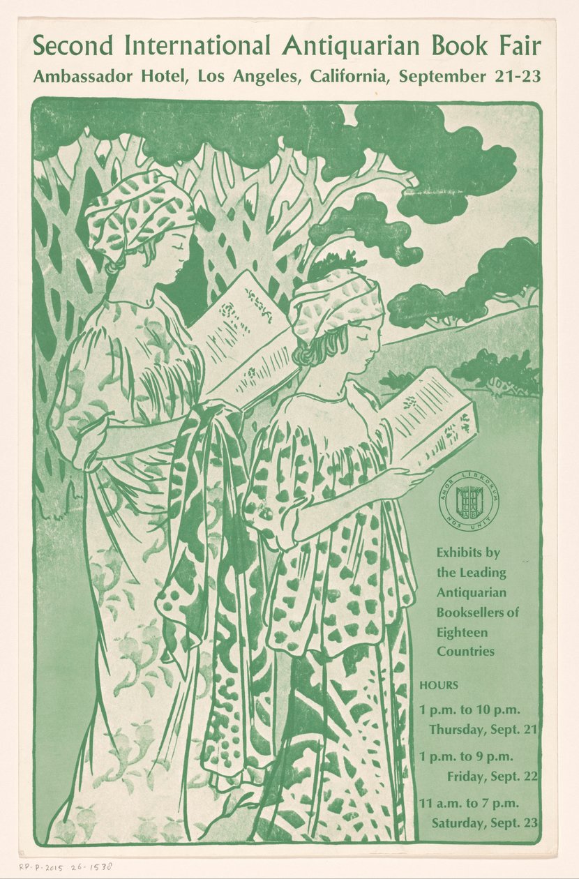 Advertisement for the Second International Antiquarian Book Fair in Los Angeles (title on object: Second International Antiquarian Book Fair) by Anonymous
