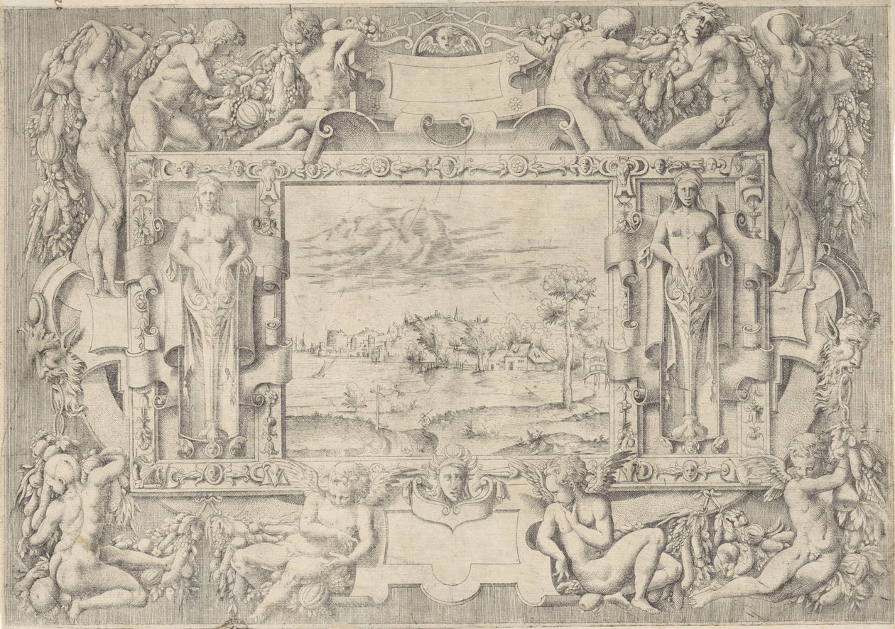 River Landscape in Ornamental Frame by Anonymous