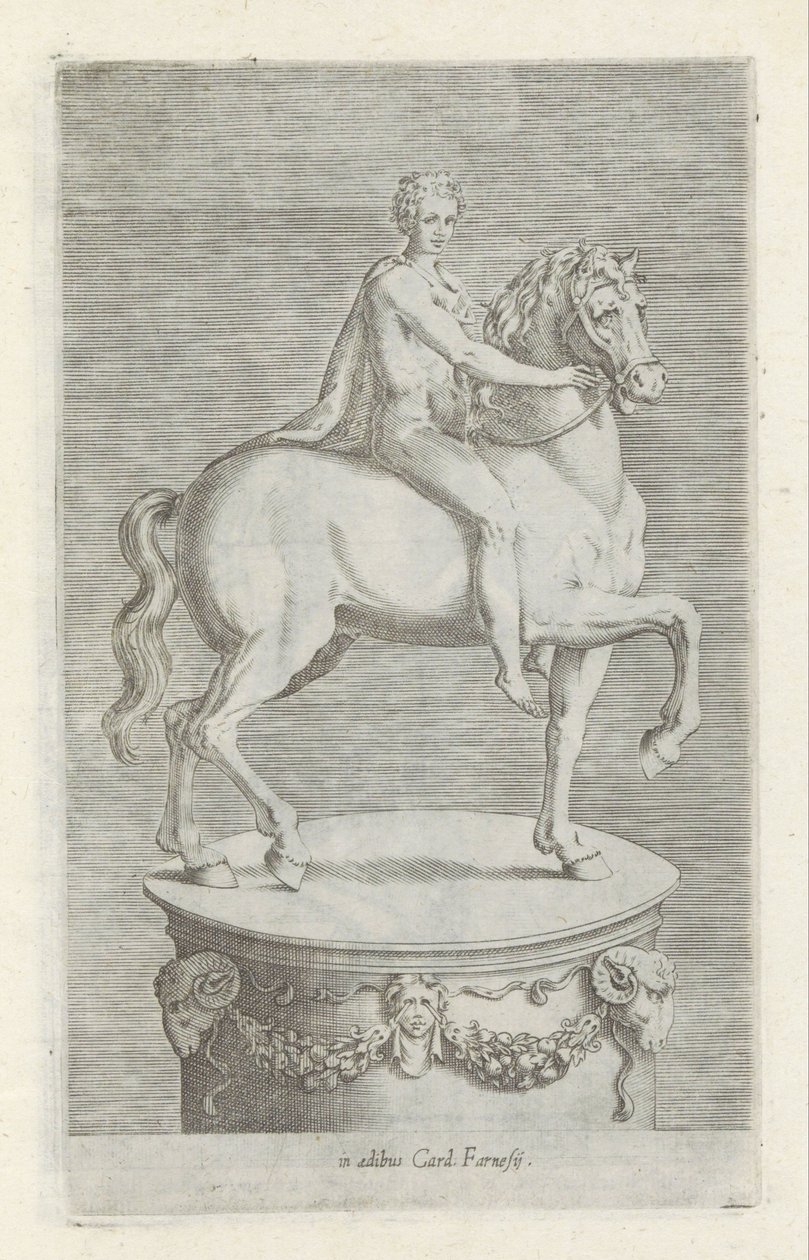 Sculpture of a naked boy on a horse by Anonymous