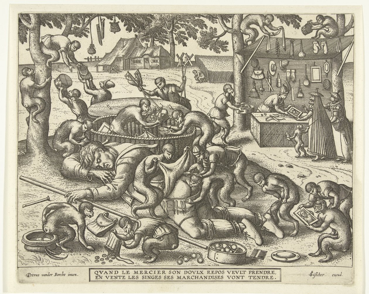 Sleeping Peddler Robbed by Monkeys (series title) by Anonymous