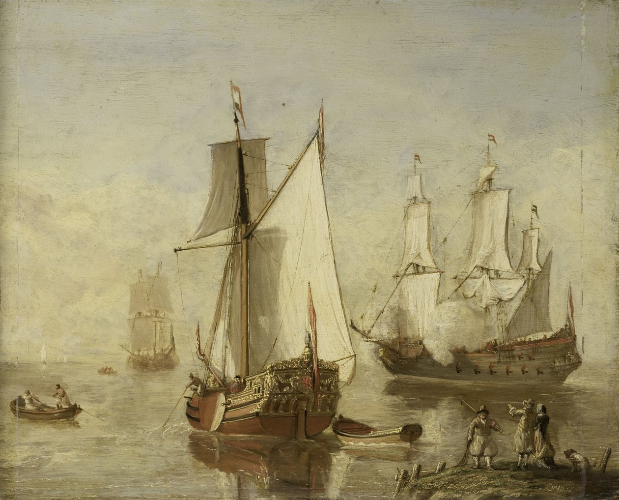 Pleasure Yacht and Warship by Anonymous