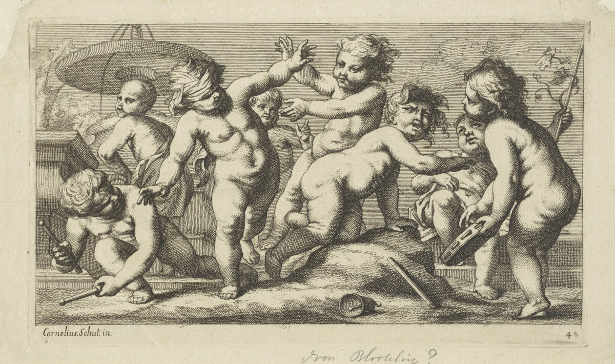 Playing Putti by a Fountain by Anonymous