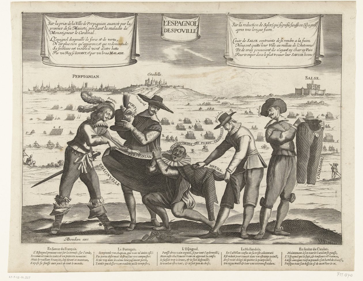 Satire on the Spaniards after the Loss of Breda, Thionville, Perpignan, Portugal, and Catalonia, 1643 by Anonymous
