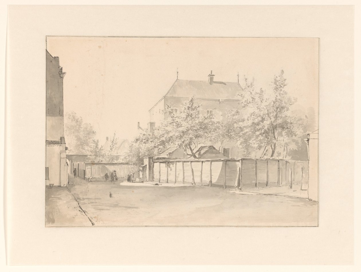 Cityscape with a Tall House Surrounded by a Stone Wall by Anonymous